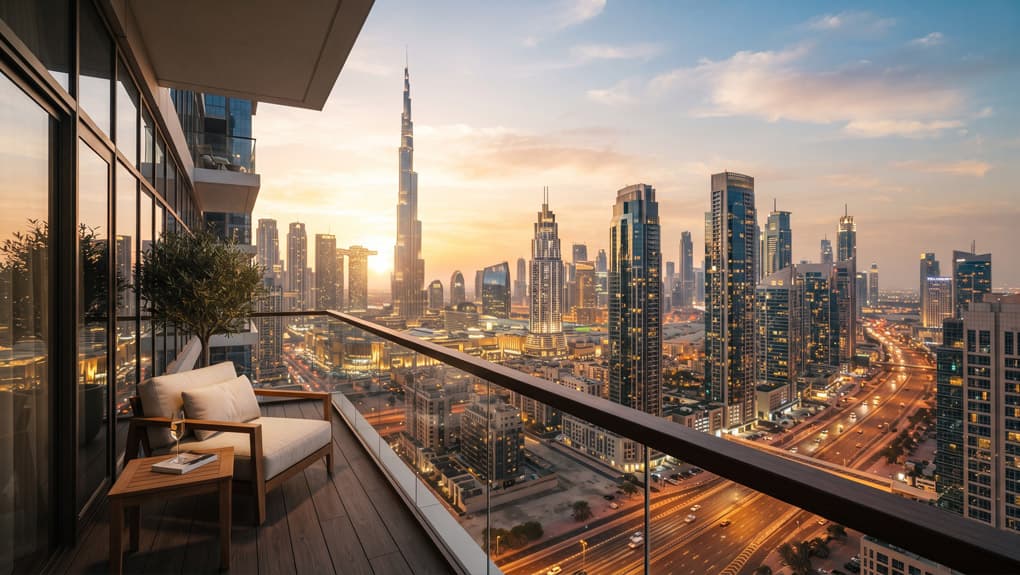 Contemporary Dubai skyline with modern apartments and luxury homes, showcasing properties for sale in Dubai in prime residential communities for homebuyers and investors.